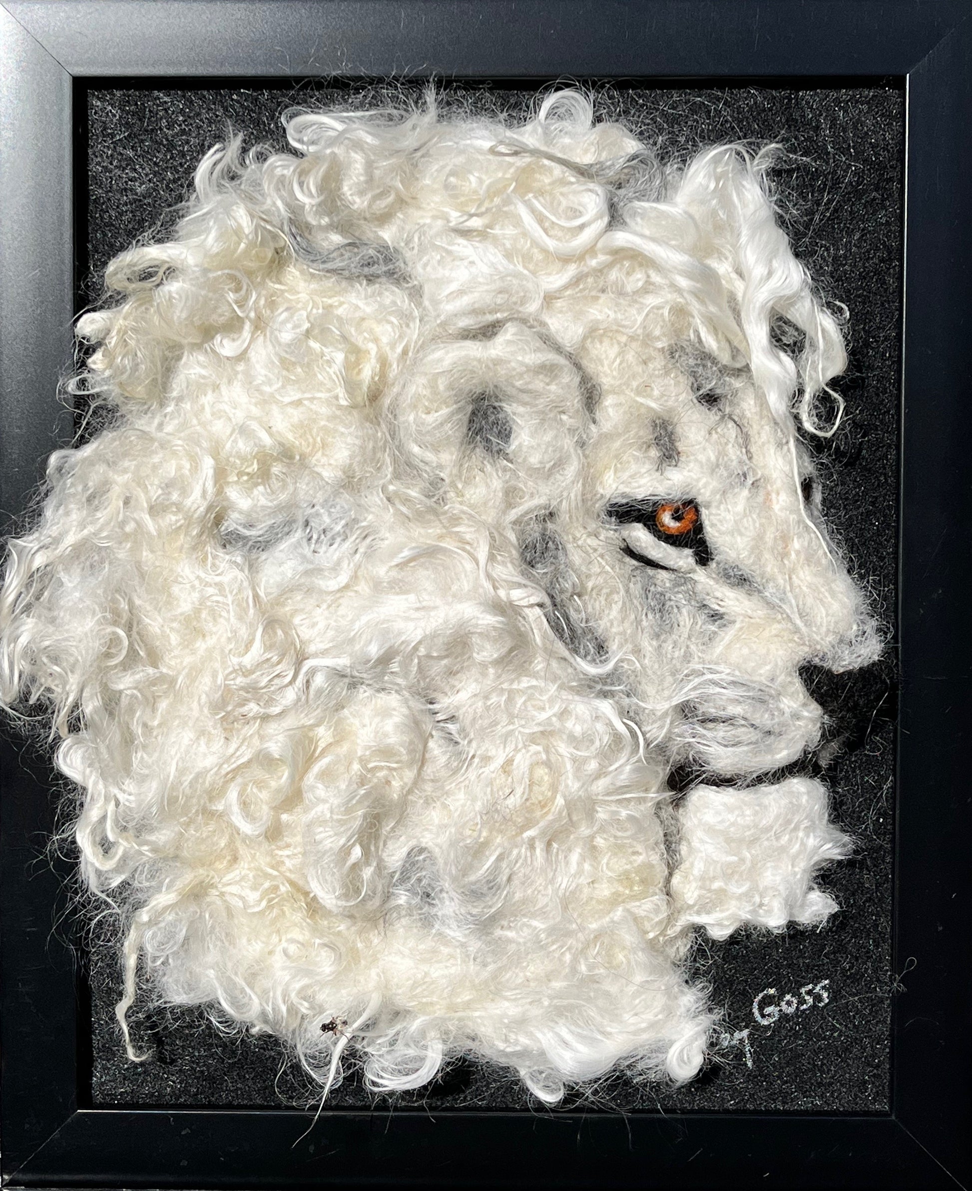 8x10 Felted Lion w/Suri Alpaca Fiber.