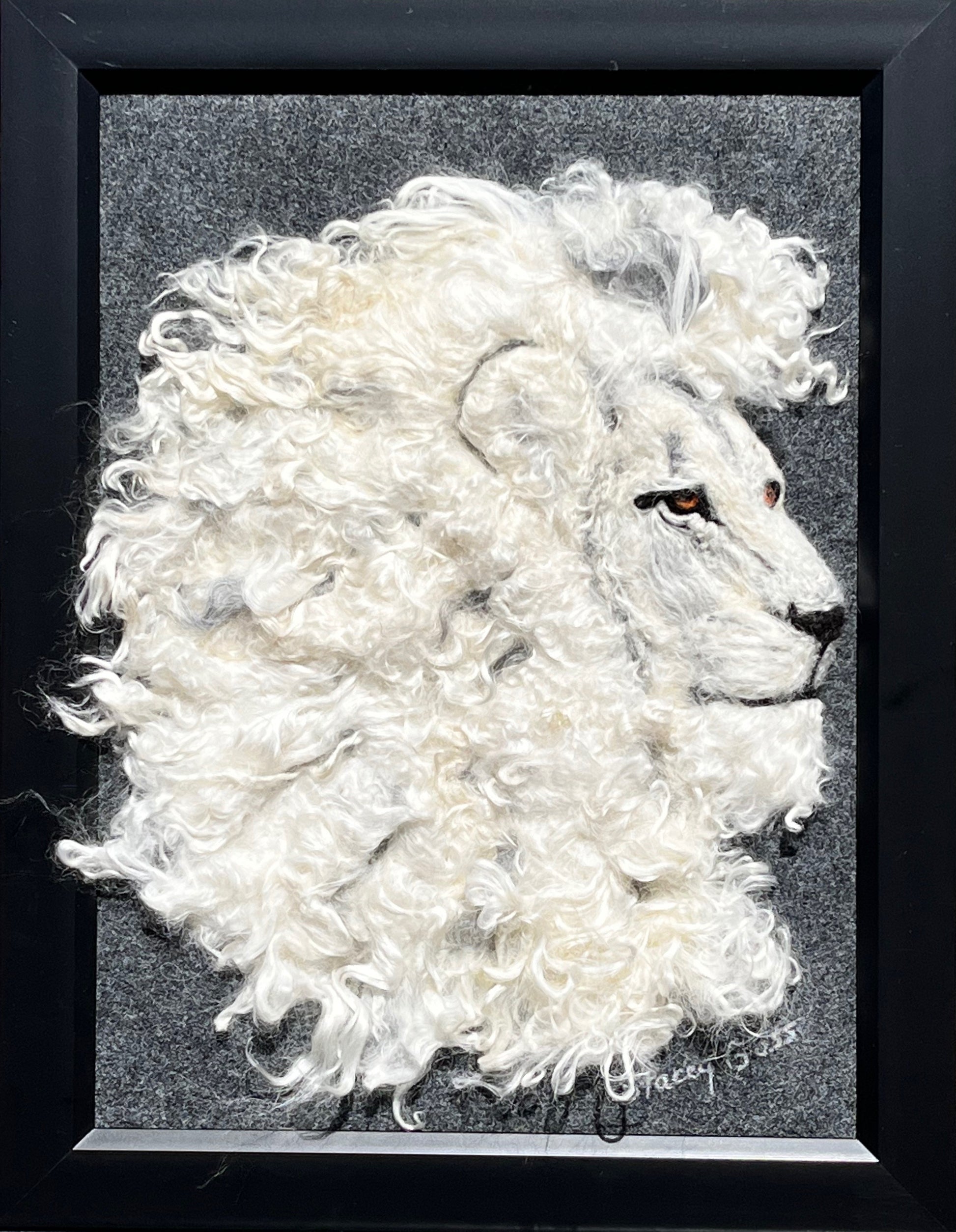 Needle Felted Lion Portrait w/Suri Alpaca Fiber.