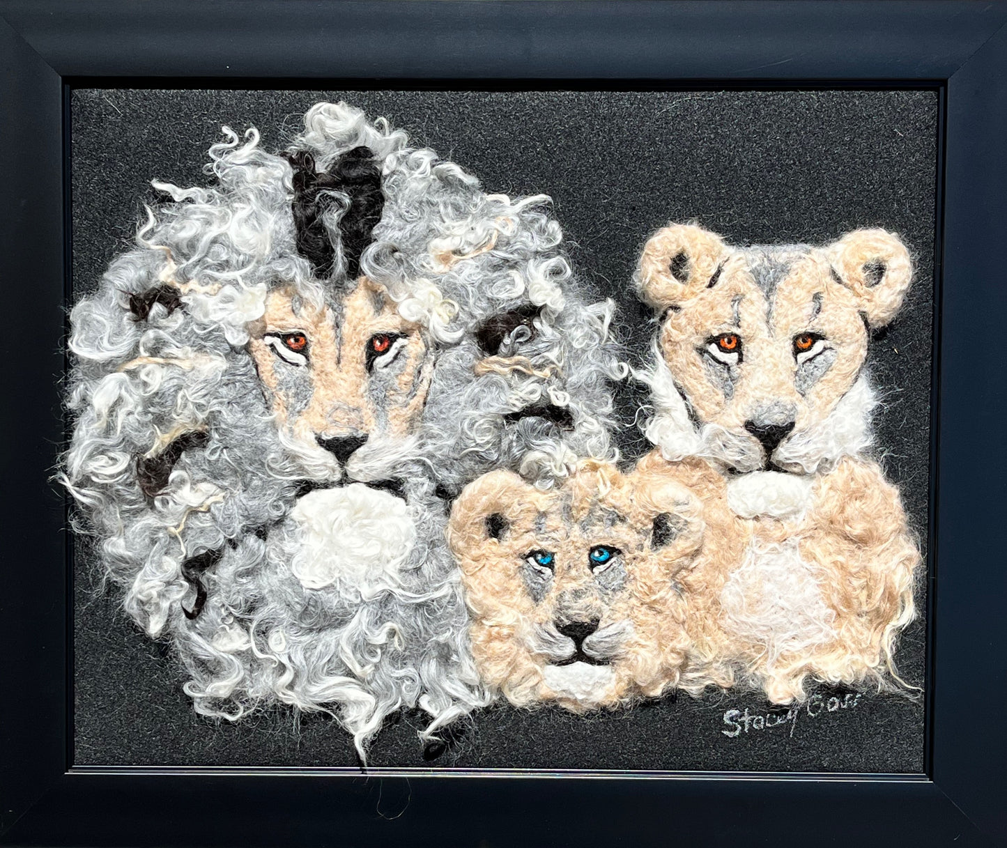 FP12 Felted Lion Portrait (16x20) Family | Suri Alpaca Fiber Art