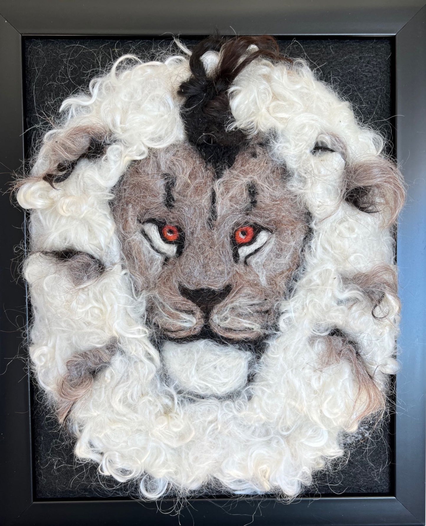 8x10 Felted Lion w/Suri Alpaca Fiber.