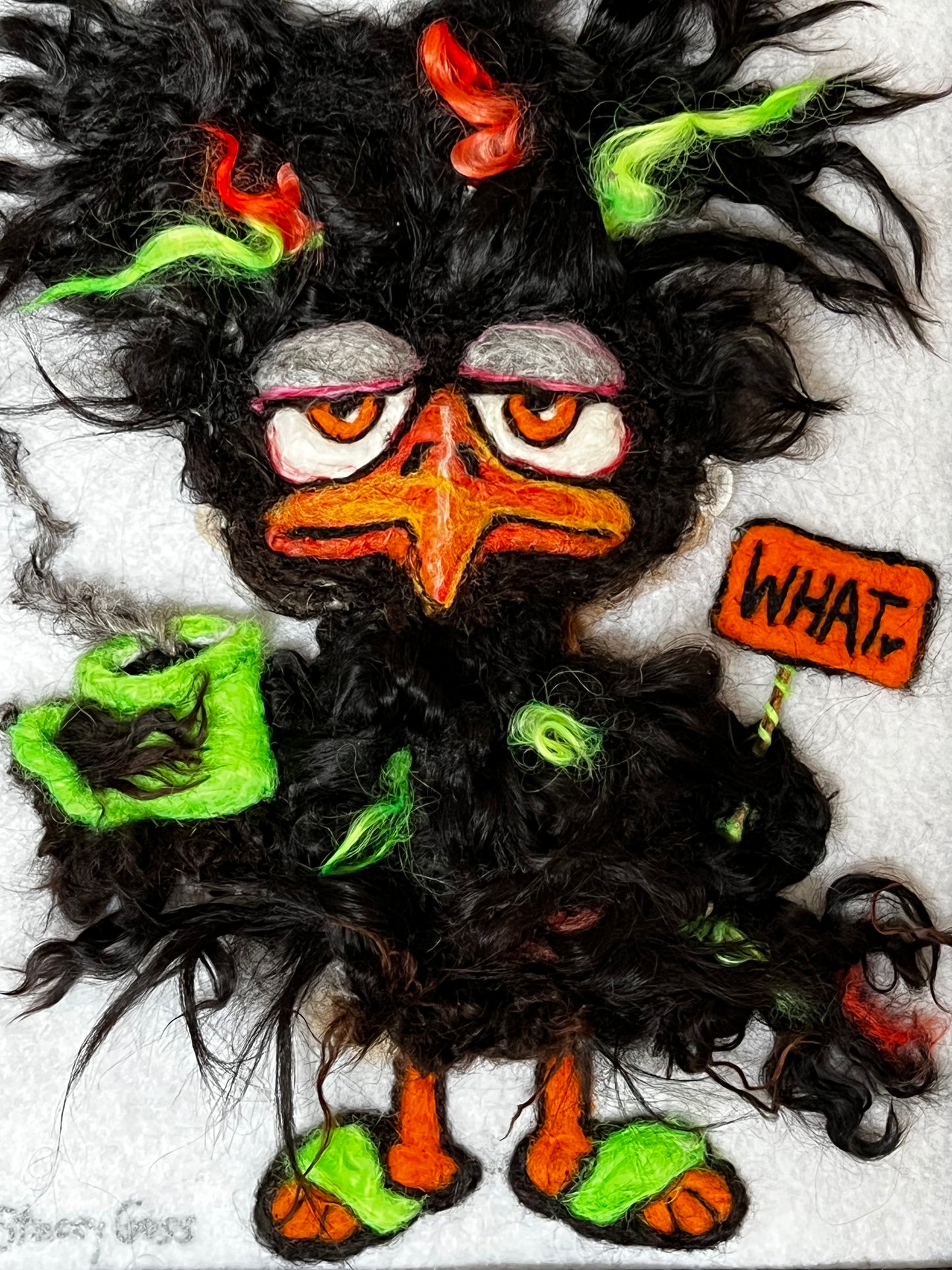 CHR21 Felted Chicken w/Coffee (10x12) | Suri Alpaca Fiber Art