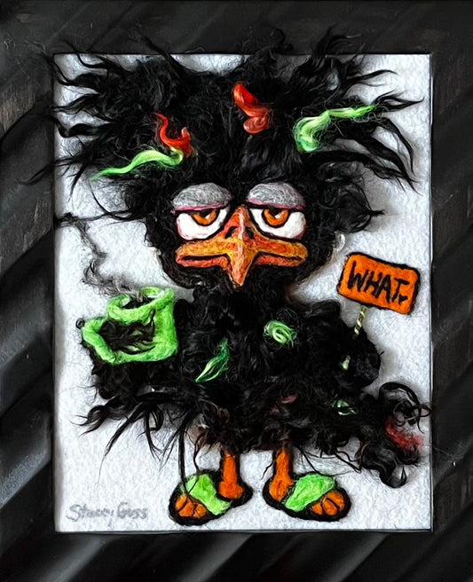 CHR21 Felted Chicken w/Coffee (10x12) | Suri Alpaca Fiber Art