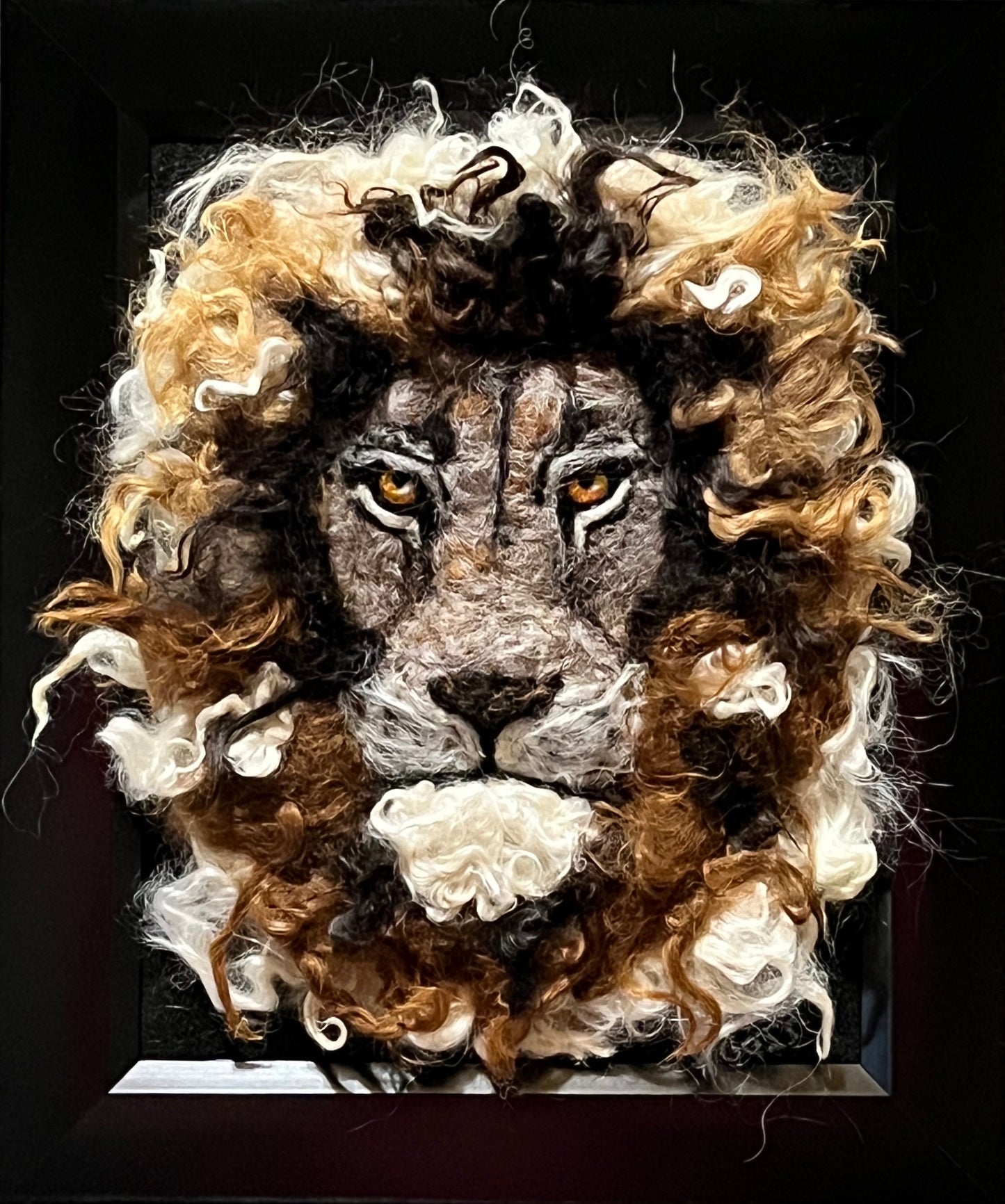 FP113 Felted Lion Portrait (10x12) Brown/Black | Suri Alpaca Fiber Art