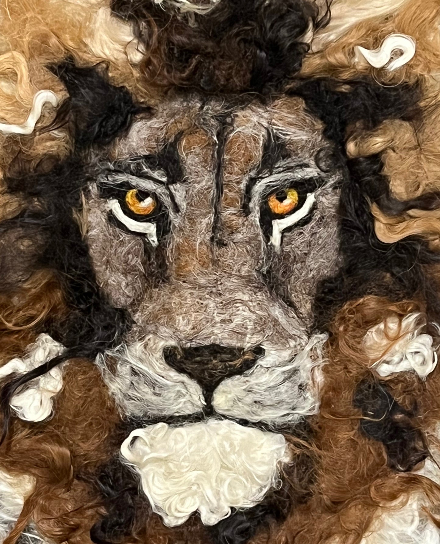 FP113 Felted Lion Portrait (10x12) Brown/Black | Suri Alpaca Fiber Art