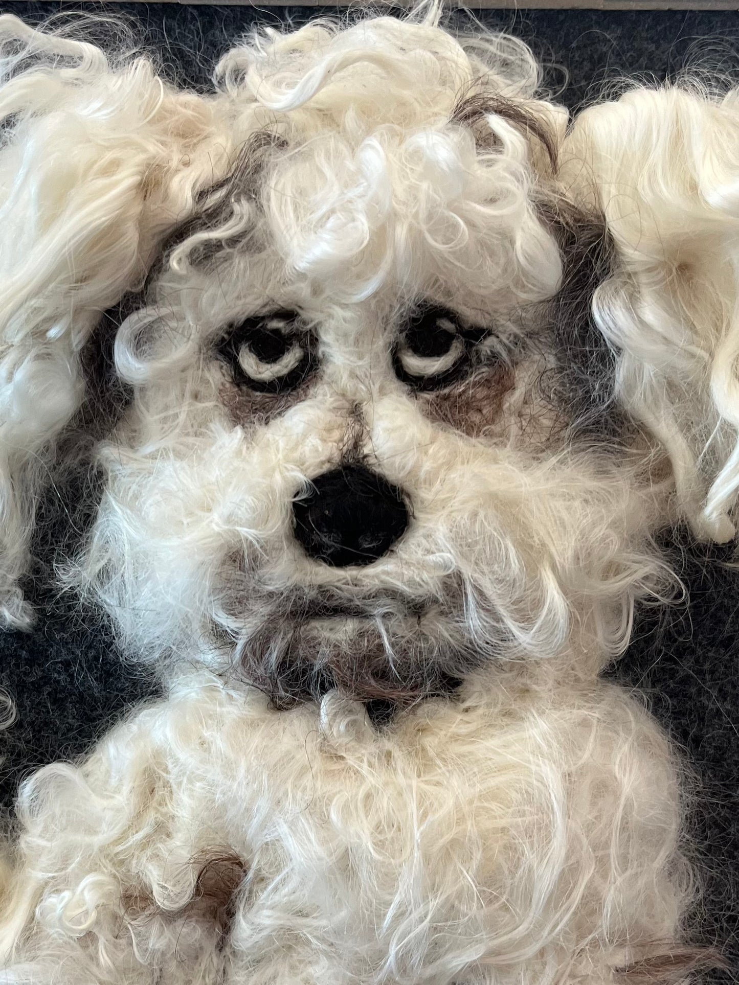 FP122 Felted Dog w/heart Portrait (11x13) White | Suri Alpaca Fiber Art