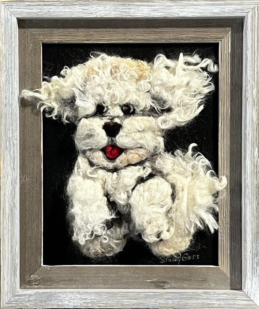 FP128 Felted Leaping Dog (11x13) White | Suri Alpaca Fiber Art