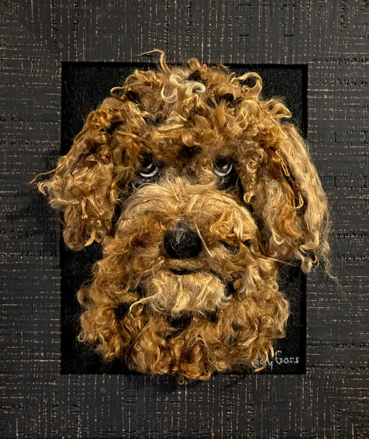 FP129 Felted Doodle Dog Portrait (11x13) Fawn | Suri Alpaca Fiber Art