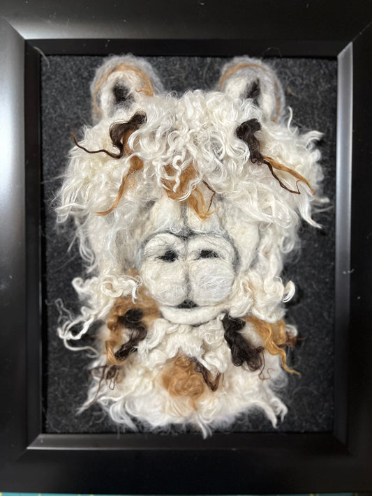 FP131 Felted Suri Alpaca Portrait (9x11) White | Suri Alpaca Fiber Art