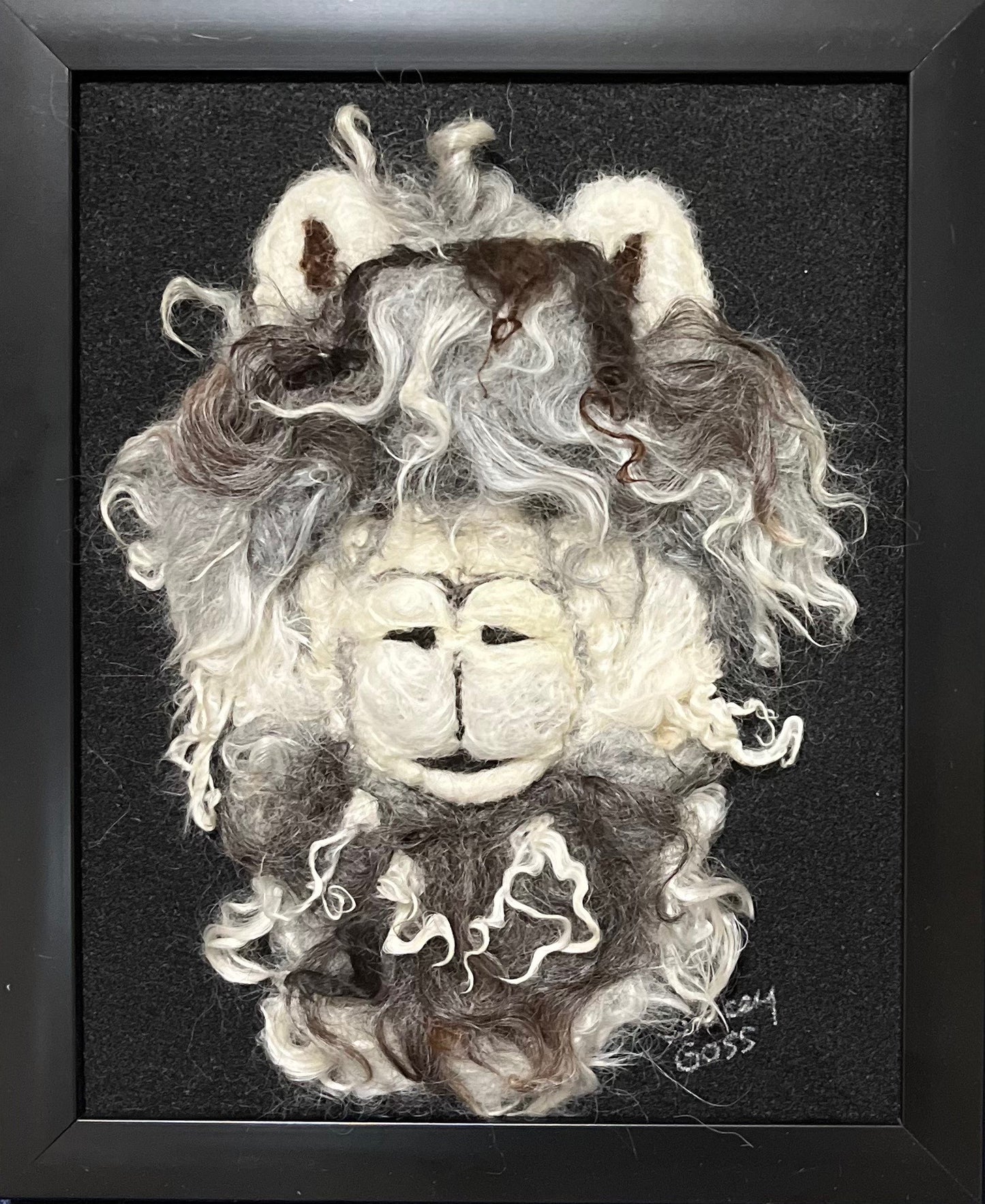 FP132 Felted Suri Alpaca Portrait (9x11) Grey | Suri Alpaca Fiber Art