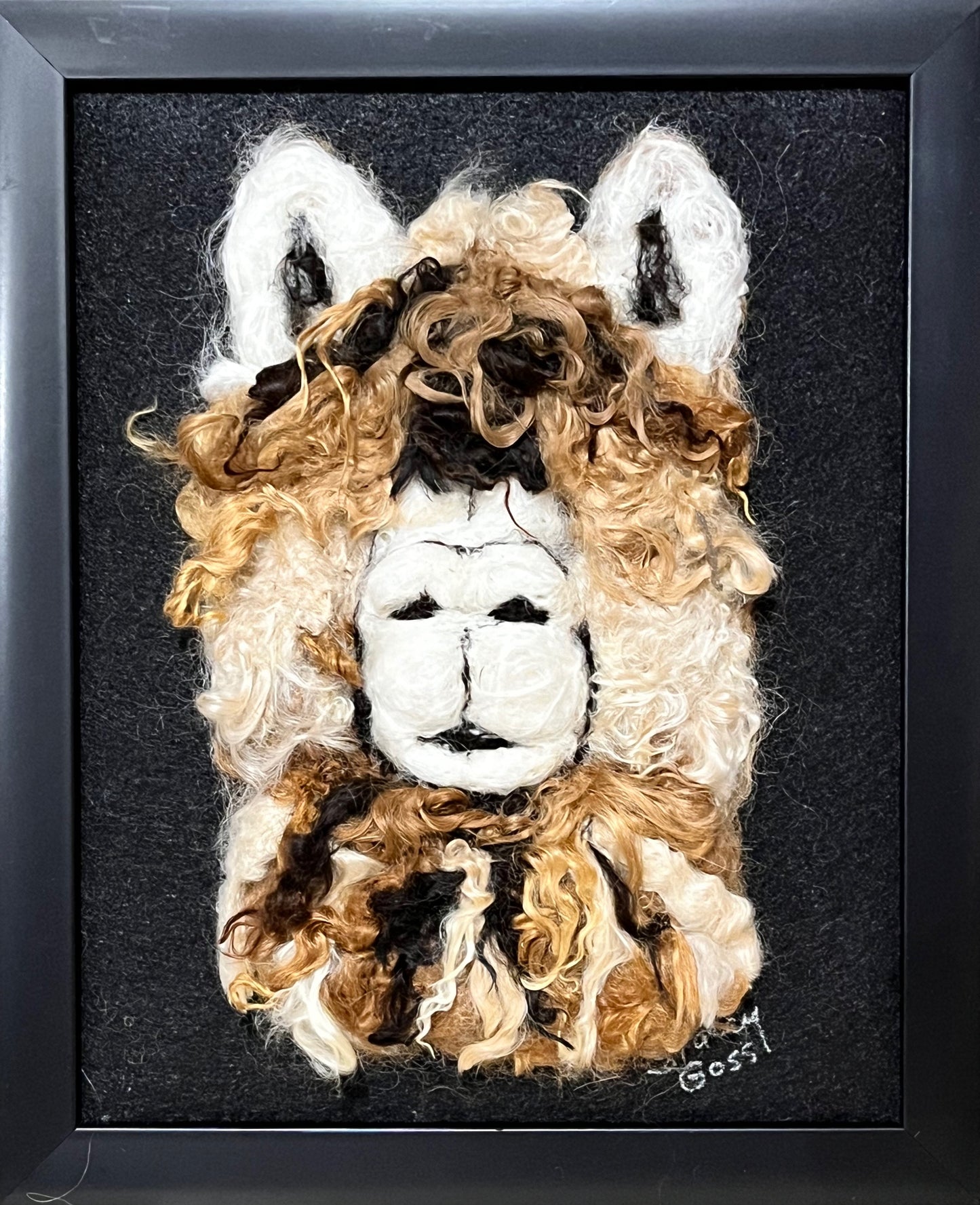 FP133 Felted Suri Alpaca Portrait (9x11) Brown-Black | Suri Alpaca Fiber Art