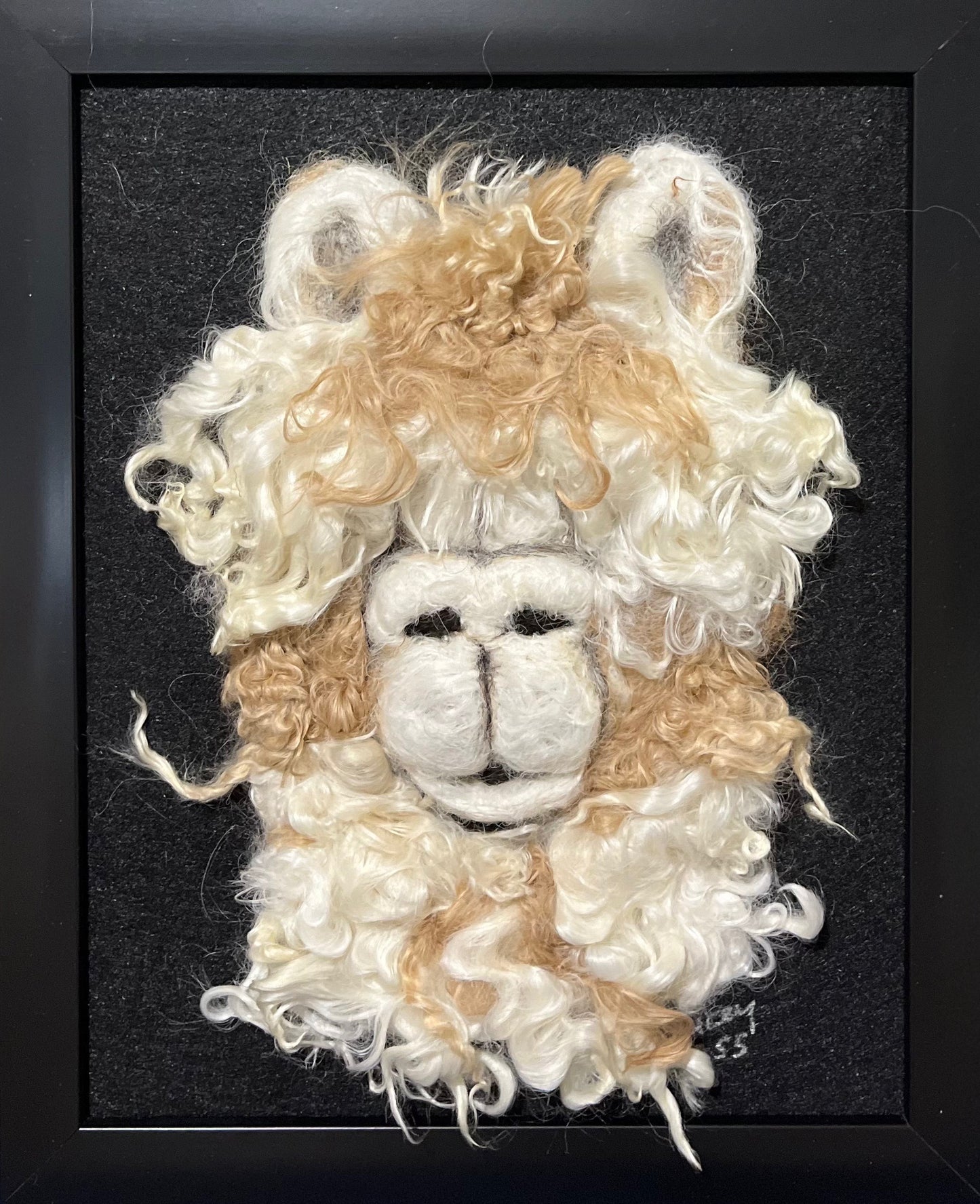 FP134 Felted Suri Alpaca Portrait (9x11) White-Beige | Suri Alpaca Fiber Art