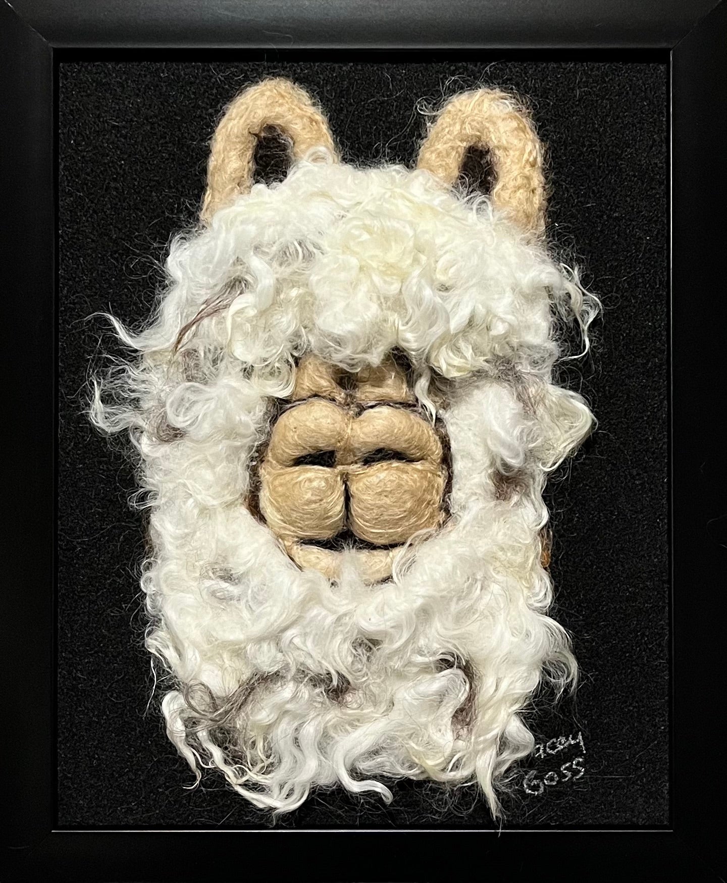 FP135 Felted Suri Alpaca Portrait (9x11) White| Suri Alpaca Fiber Art