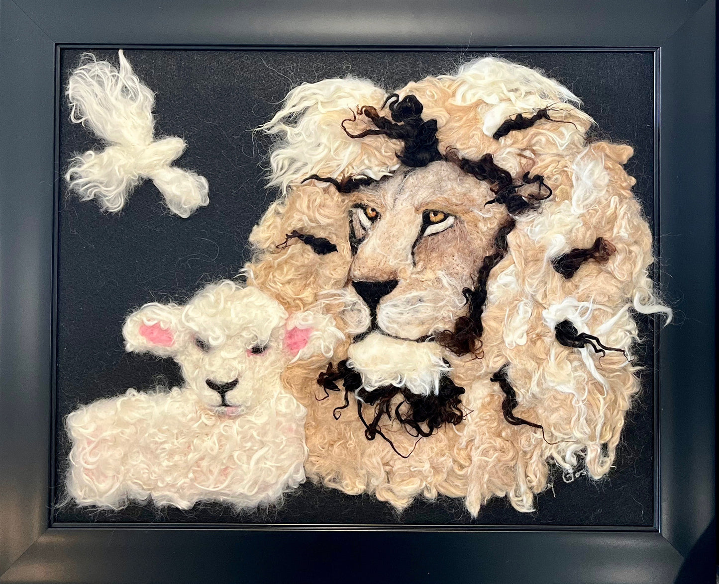 FP13 Felted Lion & Lamb Portrait (20x16) | Suri Alpaca Fiber Art