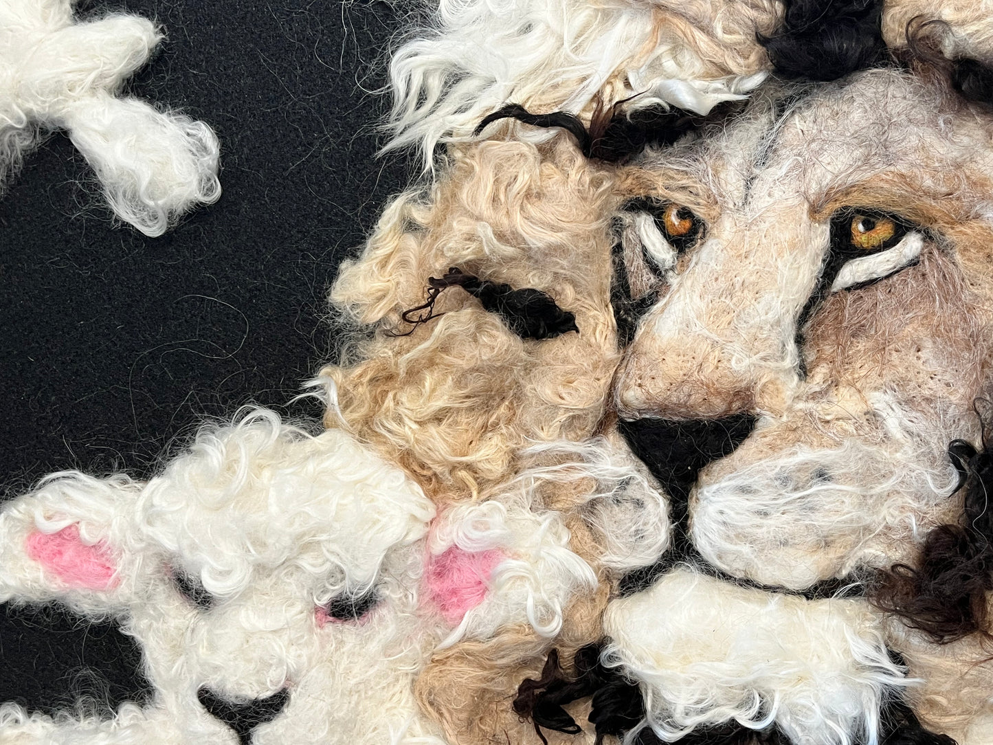 FP13 Felted Lion & Lamb Portrait (20x16) | Suri Alpaca Fiber Art