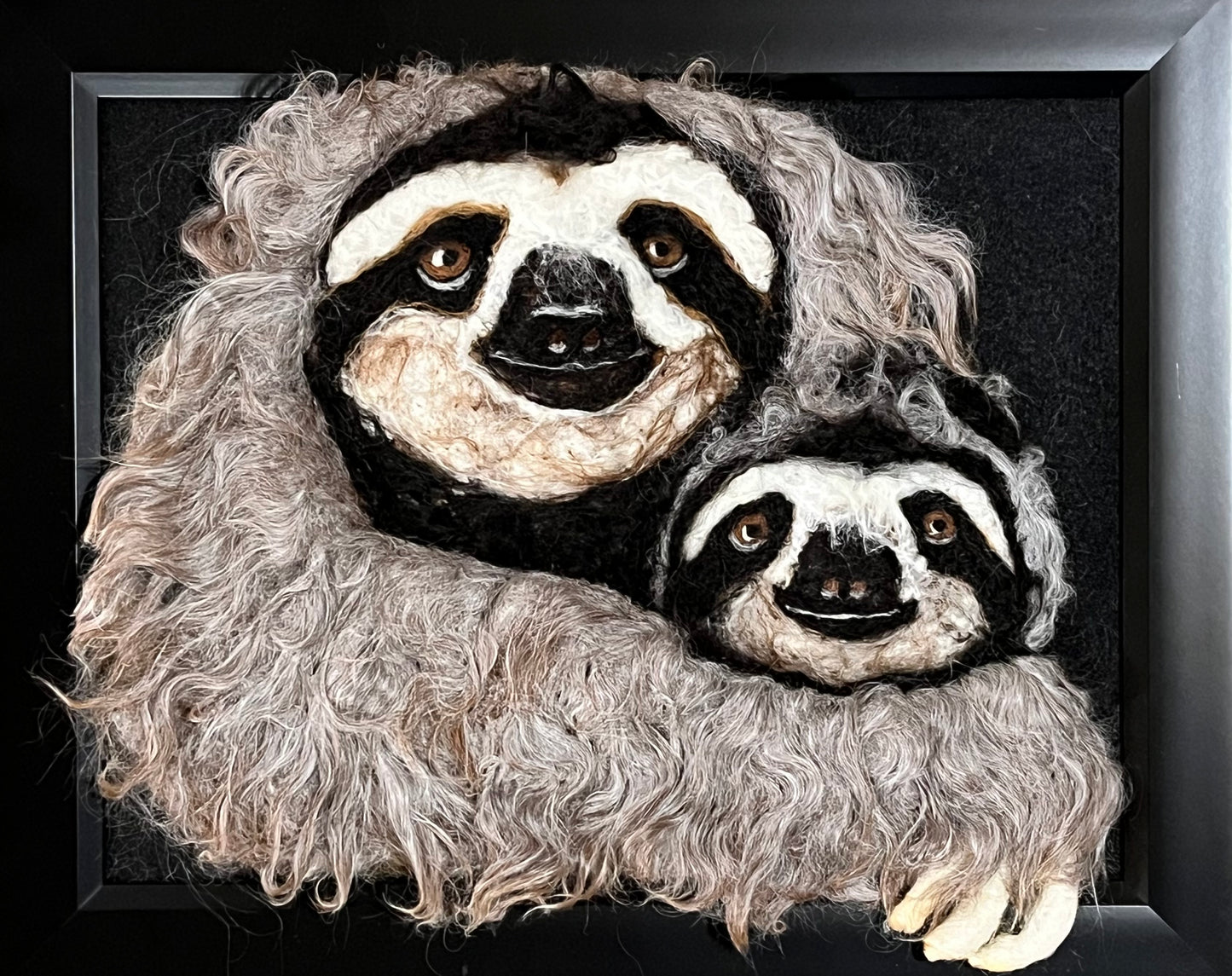 FP152 Felted Sloth with Baby (16x13) | Suri Alpaca Fiber Art