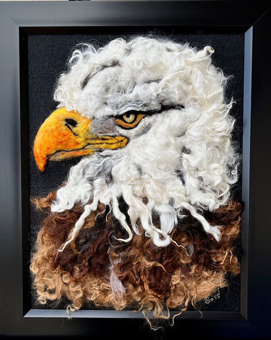 FP173 Felted Eagle (13x16) Face Left | Suri Alpaca Fiber Art