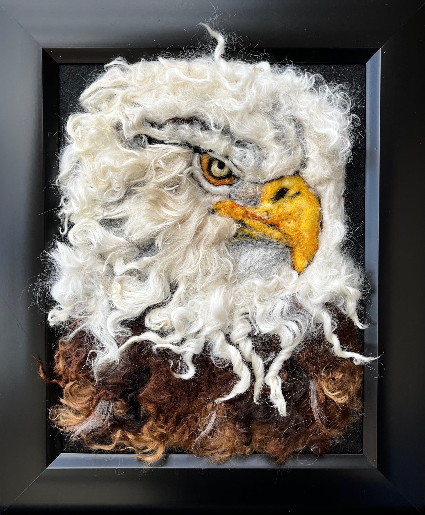 FP174 Felted Eagle (10x12) Nested Beak Right | Suri Alpaca Fiber Art