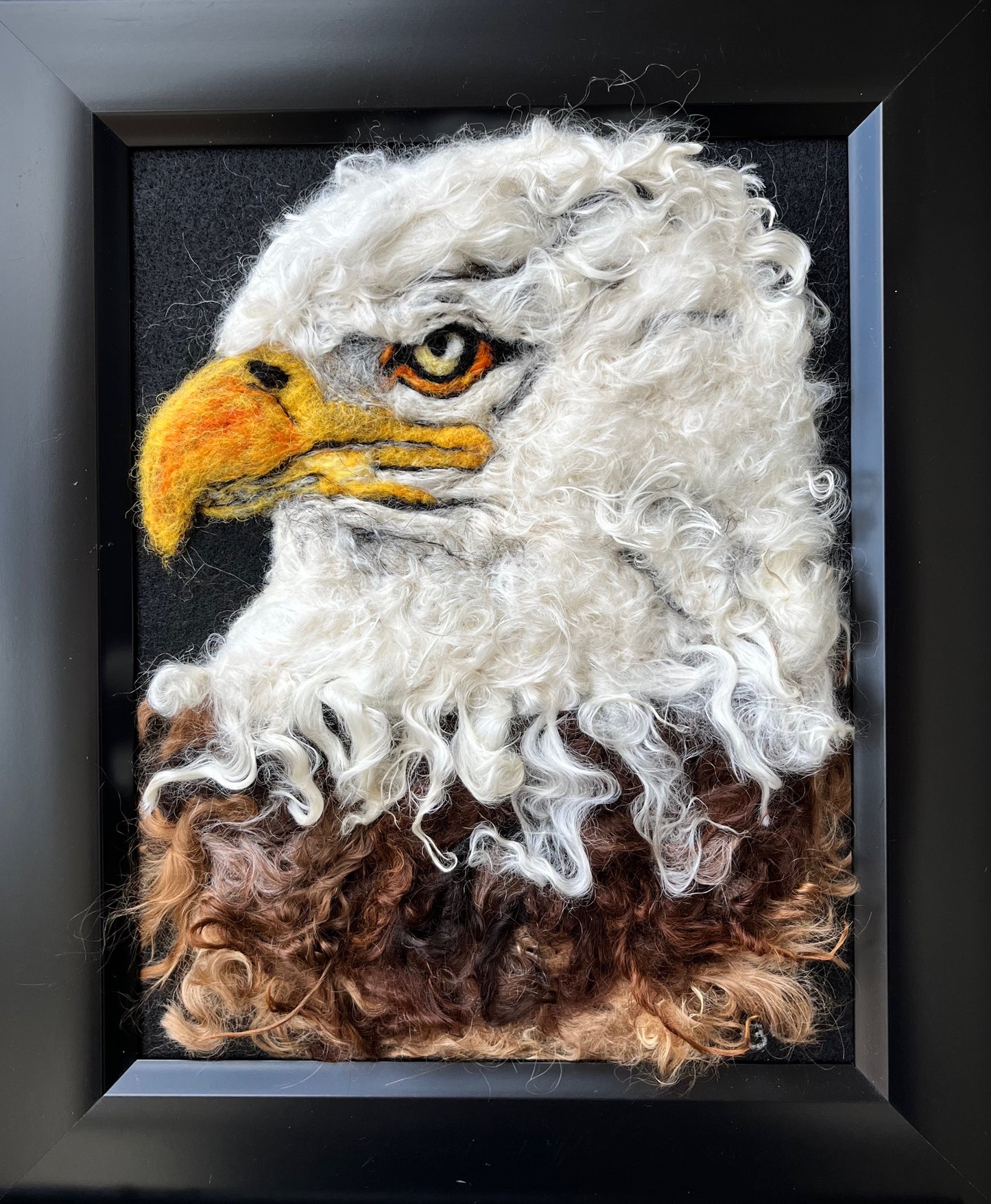 FP175 Felted Eagle (10x12) Face Left | Suri Alpaca Fiber Art