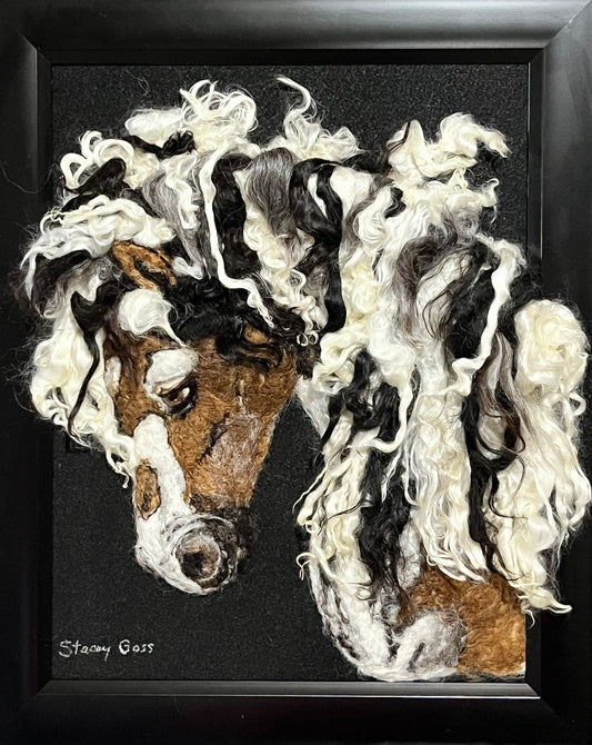 FP181 Felted Mustang Horse (13x16) | Suri Alpaca Fiber Art