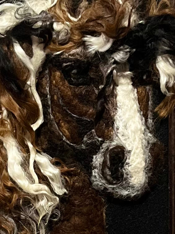 FP184 Felted Mustang Horse (Wood Slat Frame) | Suri Alpaca Fiber Art