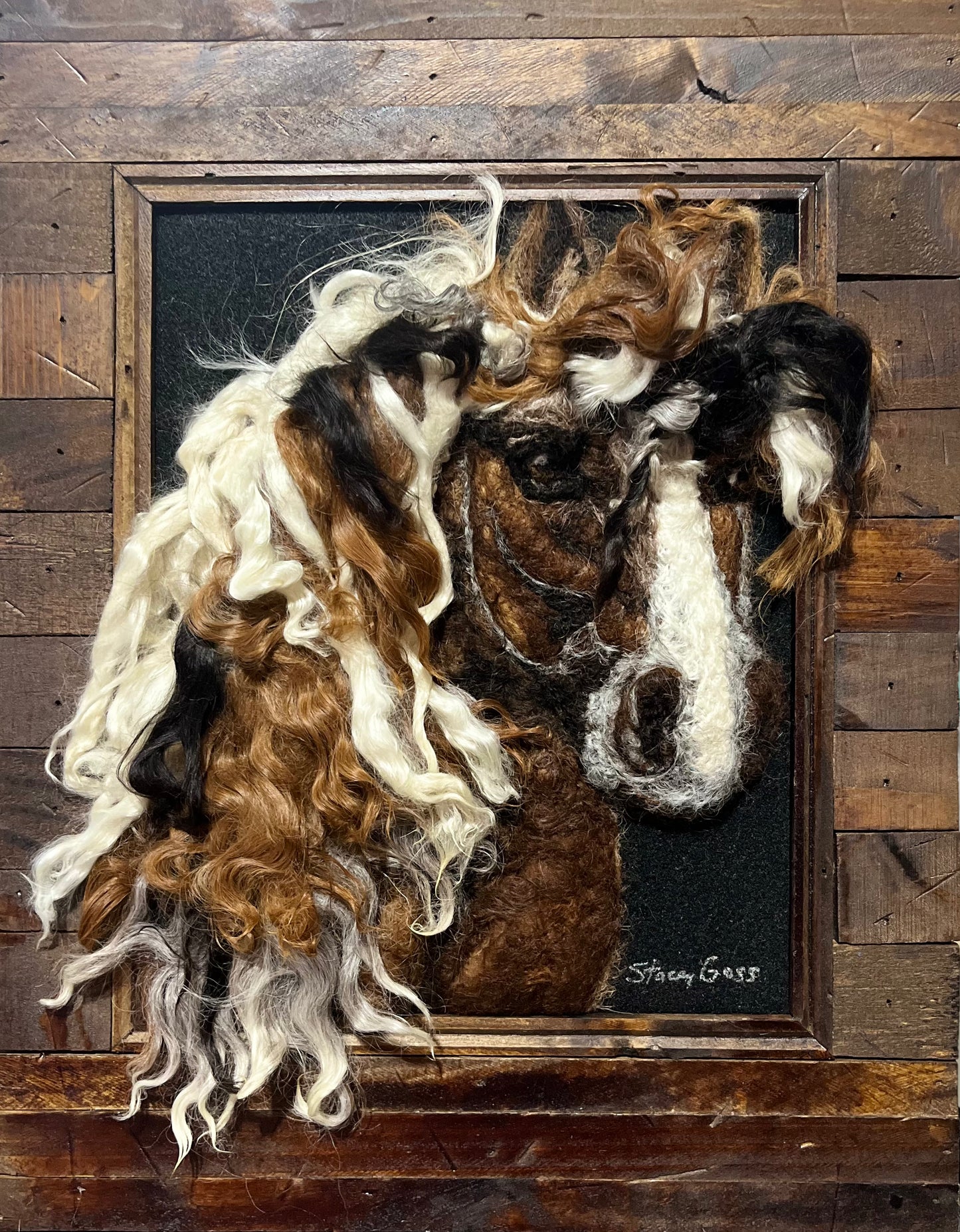 FP184 Felted Mustang Horse (Wood Slat Frame) | Suri Alpaca Fiber Art