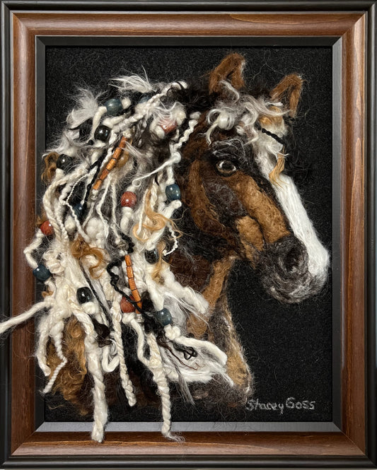FP186 Felted Horse w/Beads (10x13) | Suri Alpaca Fiber Art