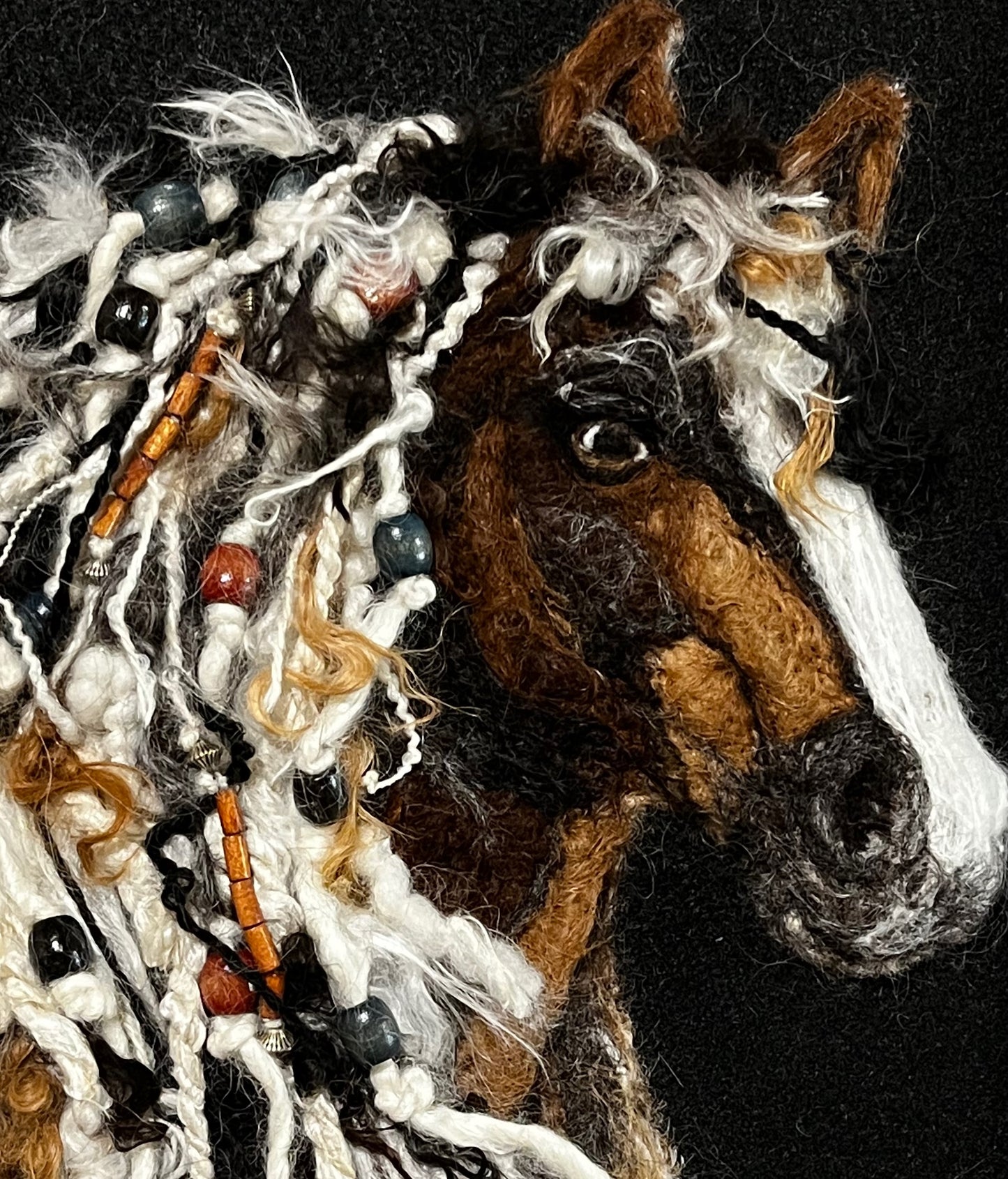 FP186 Felted Horse w/Beads (10x13) | Suri Alpaca Fiber Art