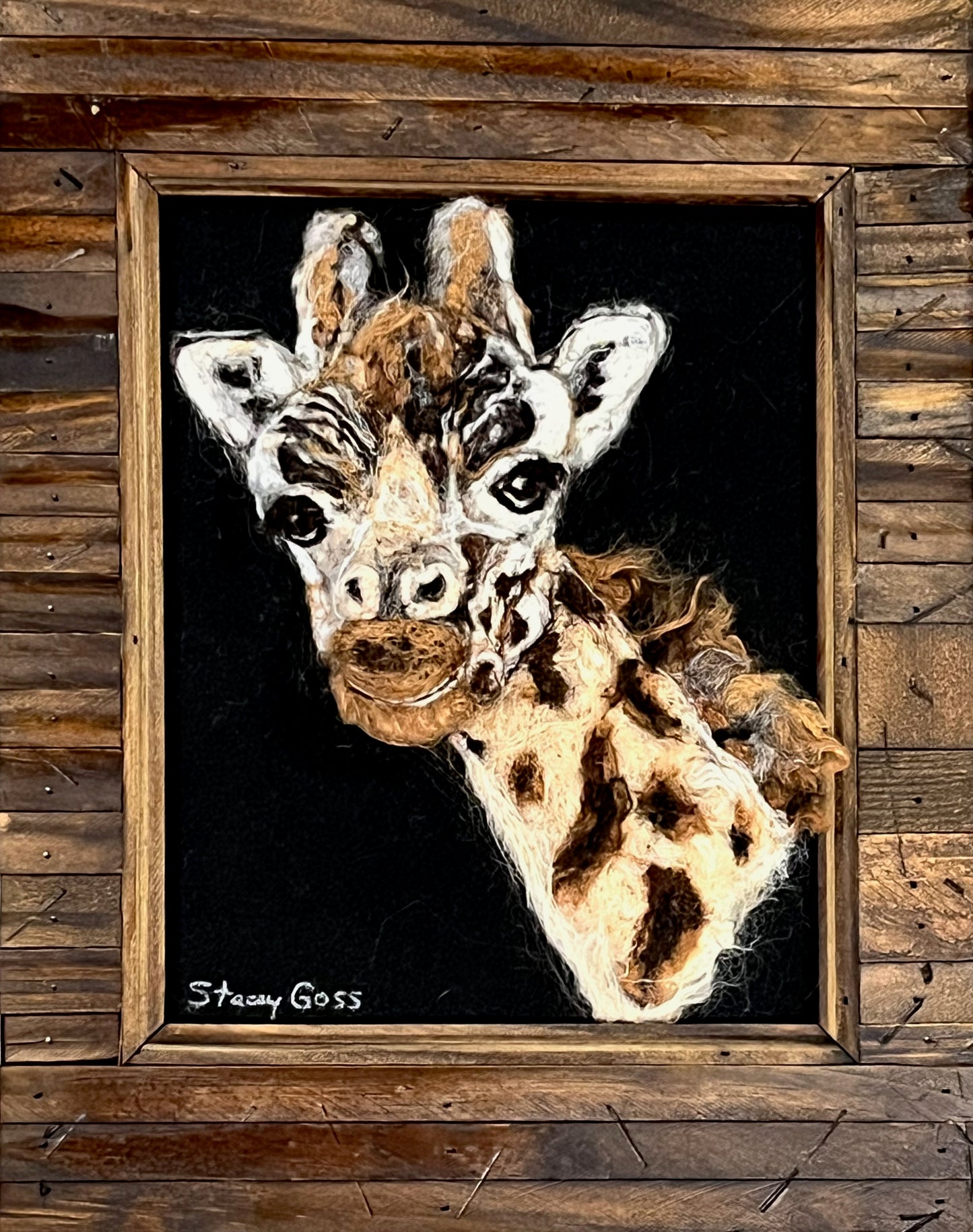 FP202 Felted Giraffe Portrait (12x15) | Suri Alpaca Fiber Art