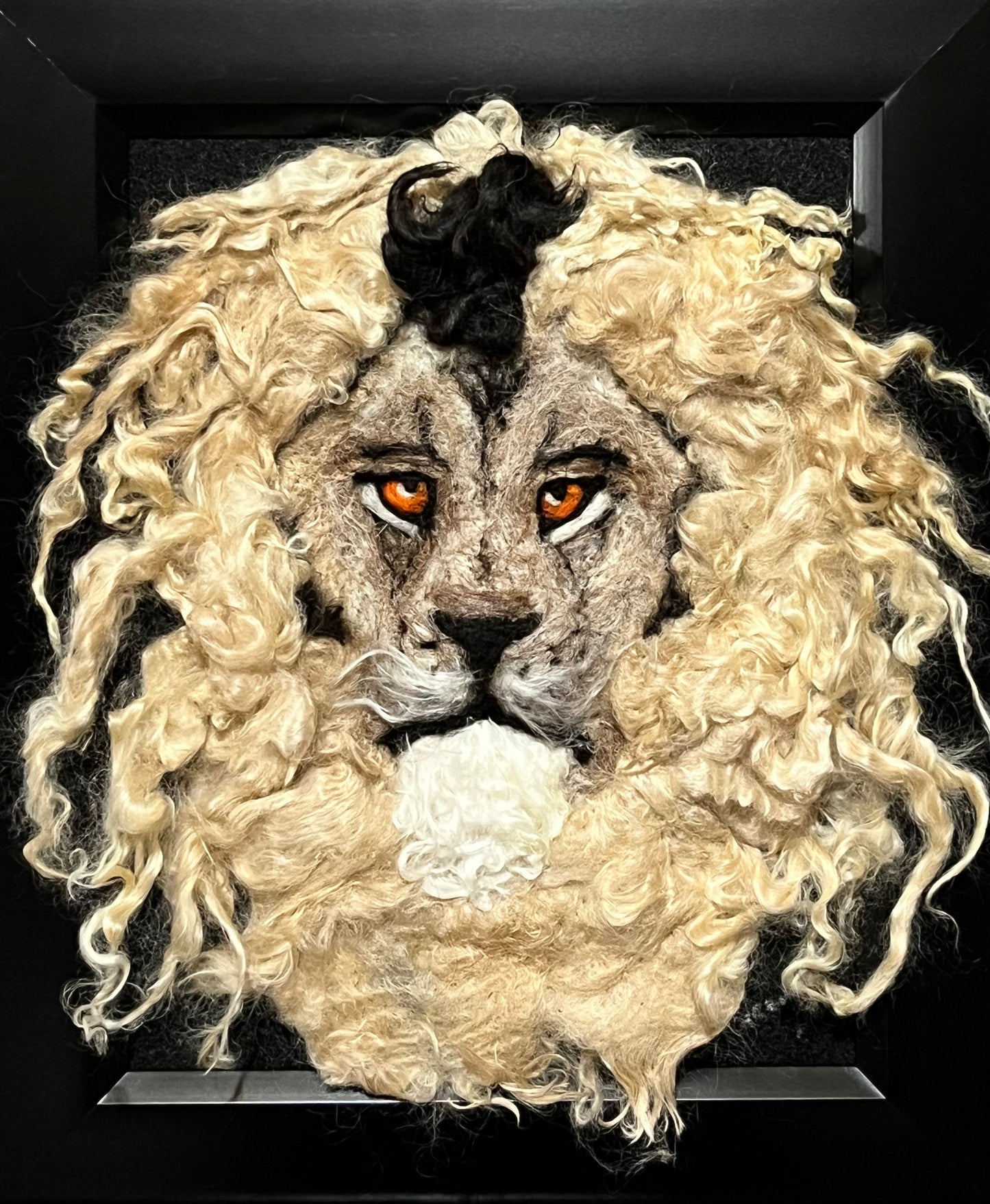 FP22 Felted Lion Portrait (8x10) Rose Grey/Beige | Suri Alpaca Fiber Art