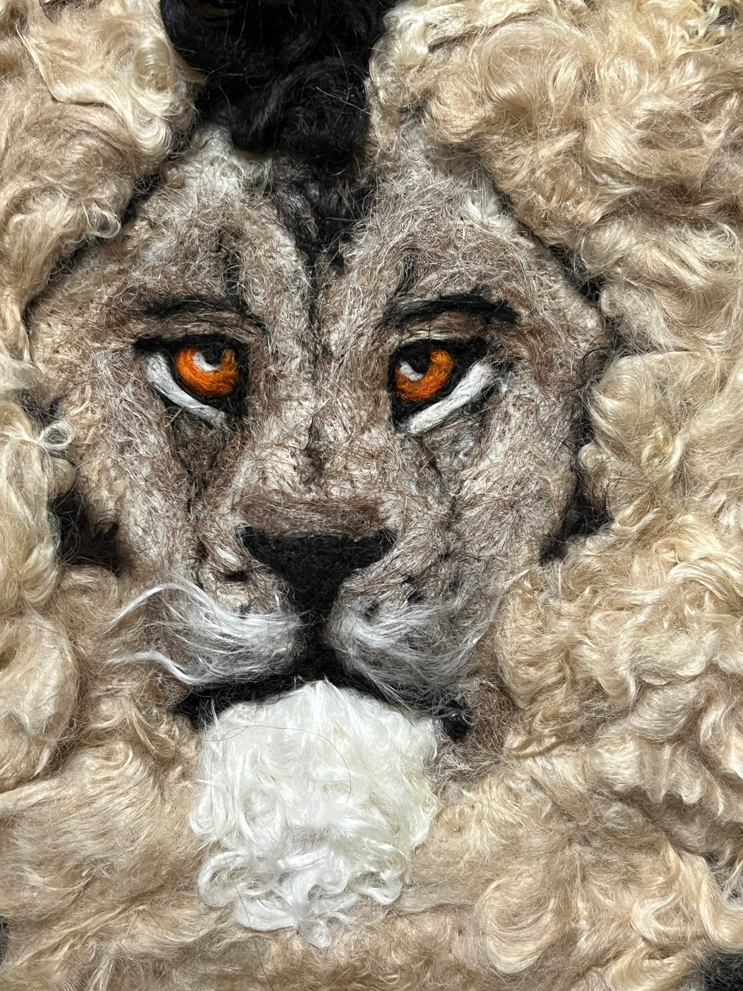 FP22 Felted Lion Portrait (8x10) Rose Grey/Beige | Suri Alpaca Fiber Art