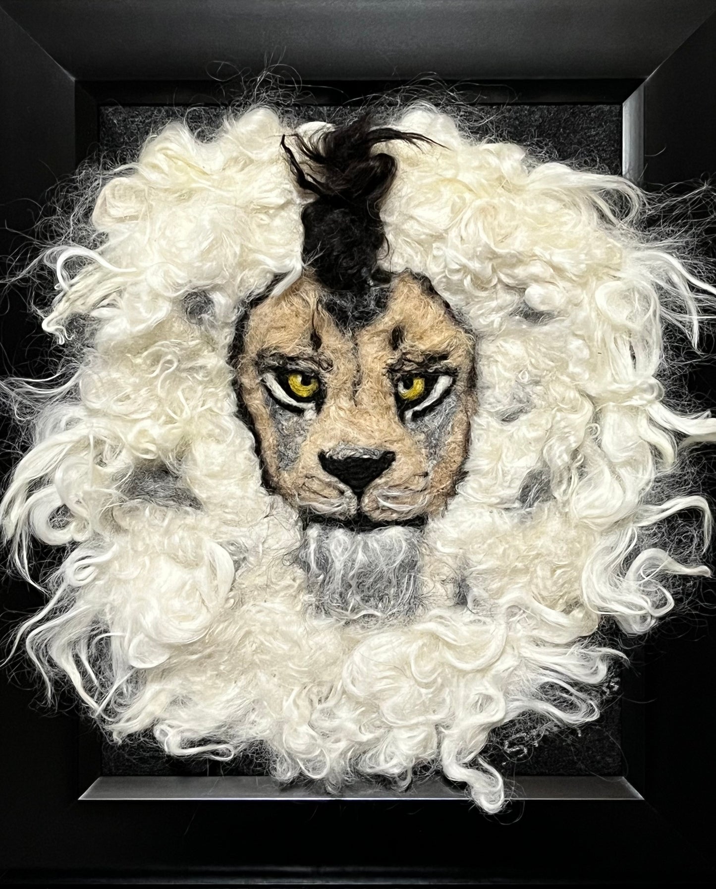 FP23 Felted Lion Portrait (8x10) Beige/White | Suri Alpaca Fiber Art