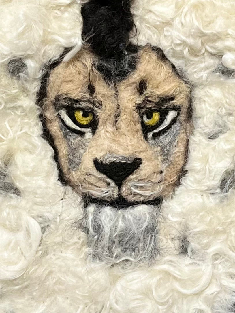 FP23 Felted Lion Portrait (8x10) Beige/White | Suri Alpaca Fiber Art