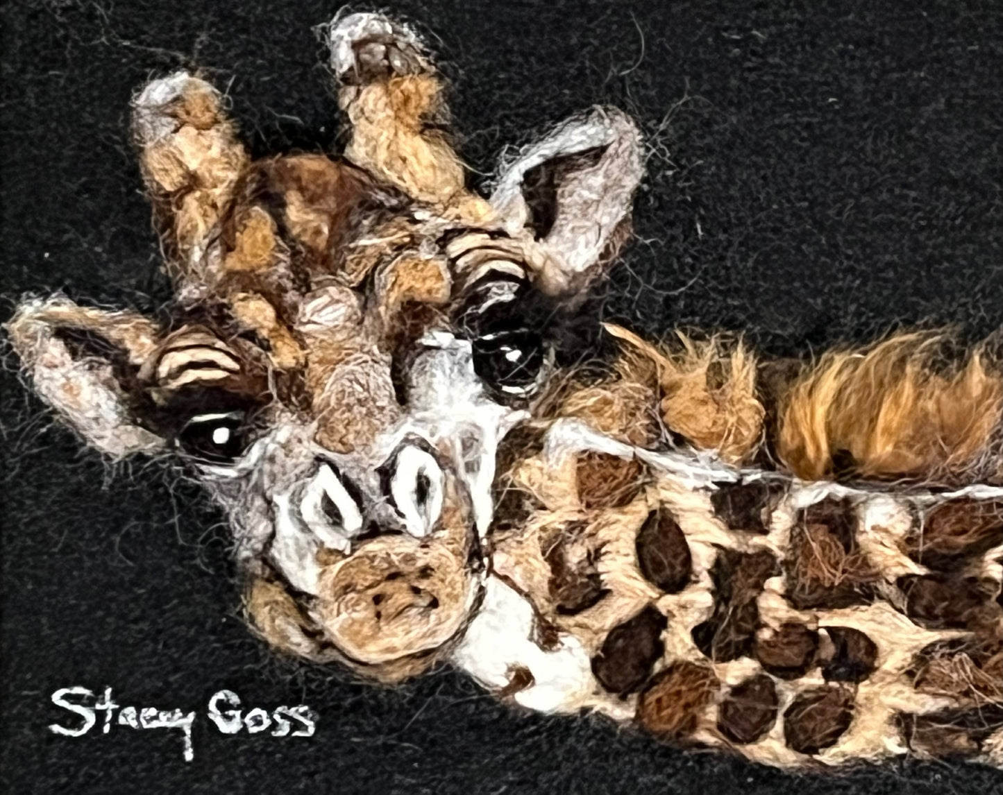 FP255 Felted Giraffe Portrait (9x7) | Suri Alpaca Fiber Art