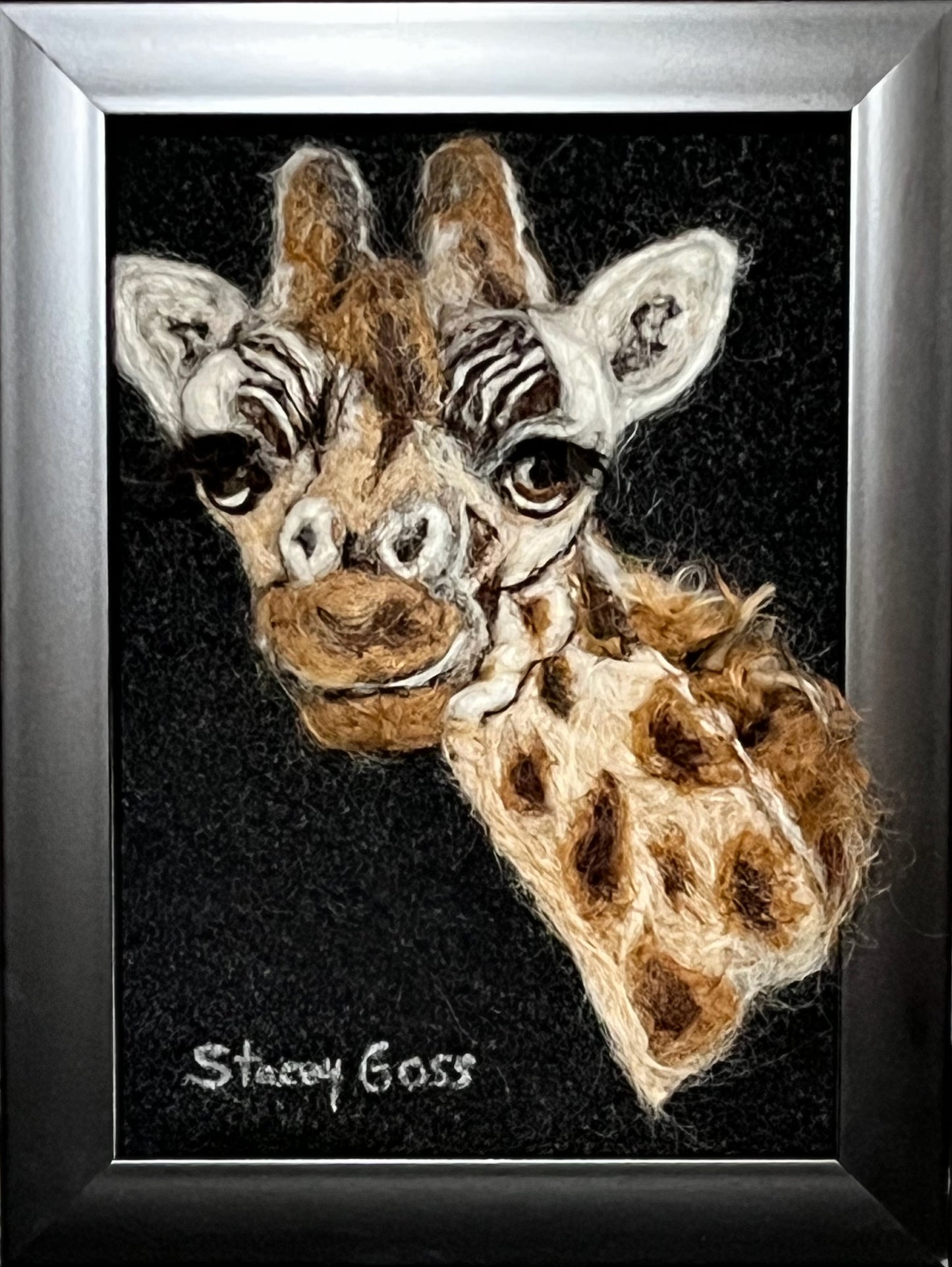 FP256 Felted Giraffe Portrait (9x7) | Suri Alpaca Fiber Art