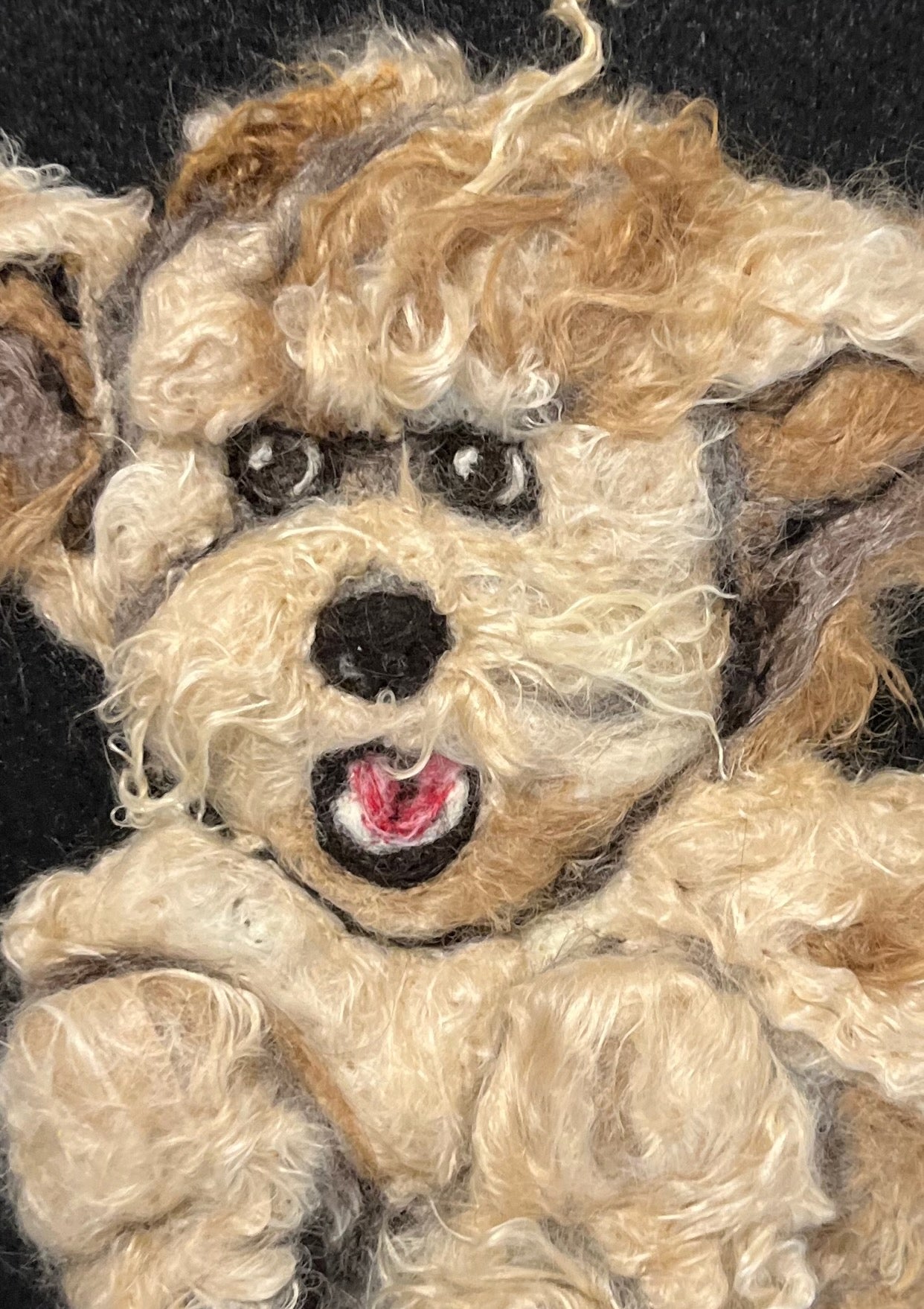 FP306 Felted Leaping Dog (10x12) Beige | Suri Alpaca Fiber Art