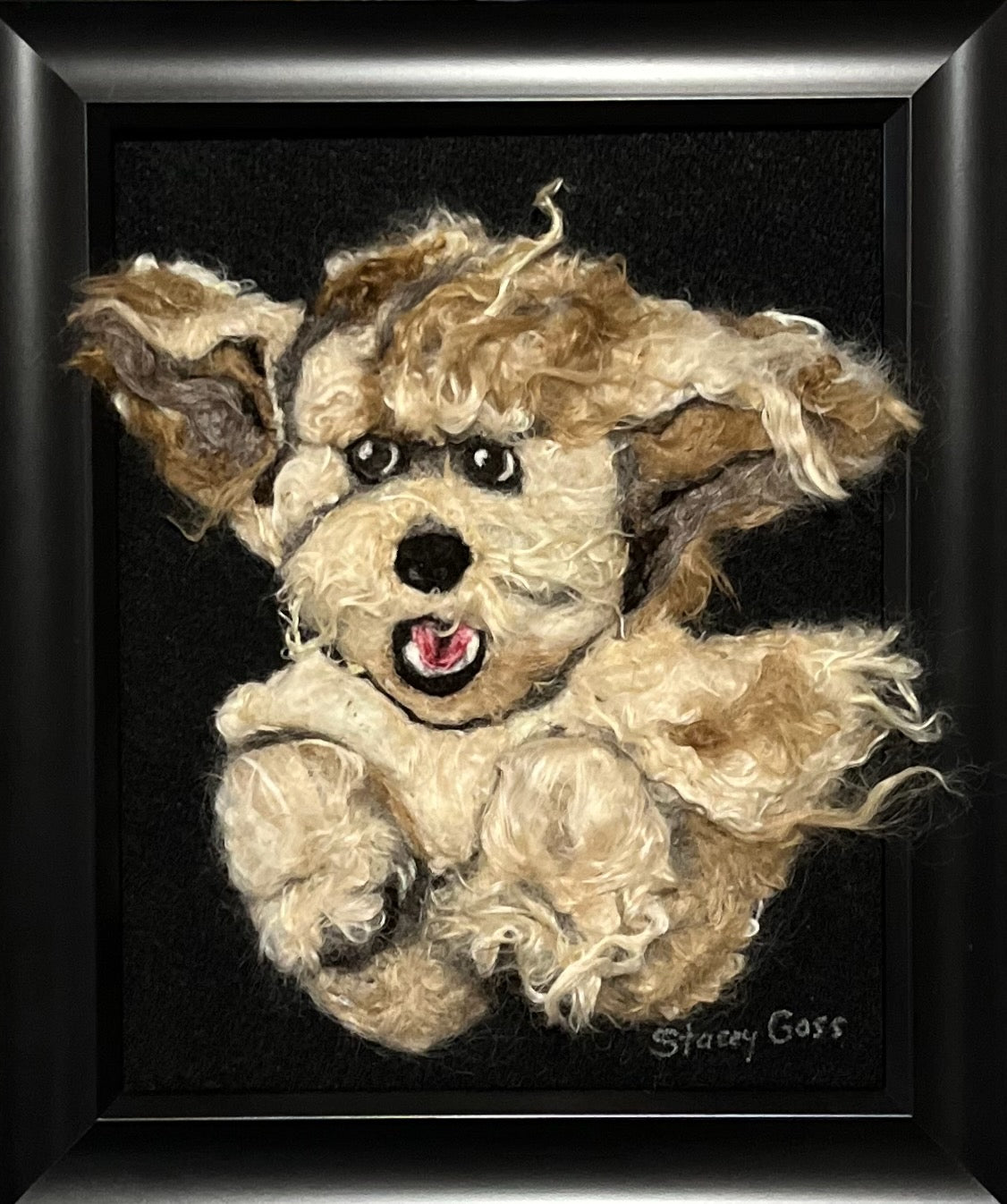 FP306 Felted Leaping Dog (10x12) Beige | Suri Alpaca Fiber Art