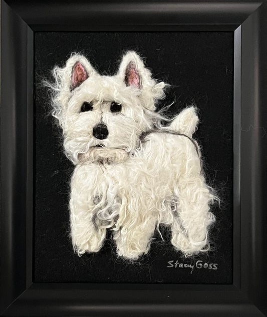 FP310 Felted Westie Dog (10x12) White | Suri Alpaca Fiber Art