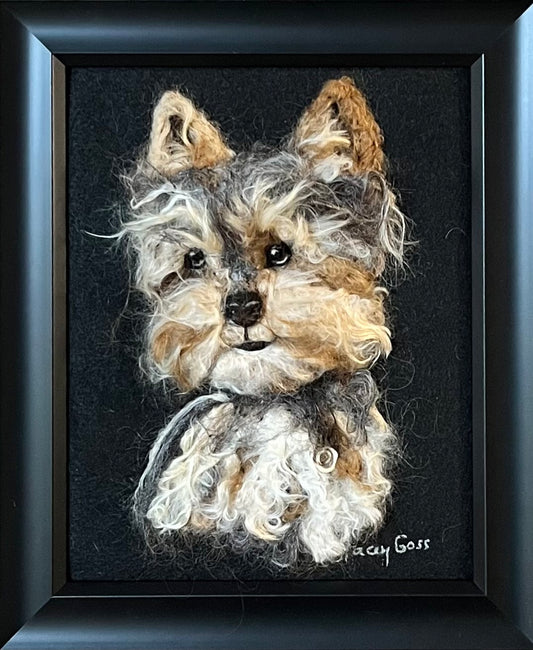 FP314 Felted Yorkie Dog Portrait (10x12) | Suri Alpaca Fiber Art