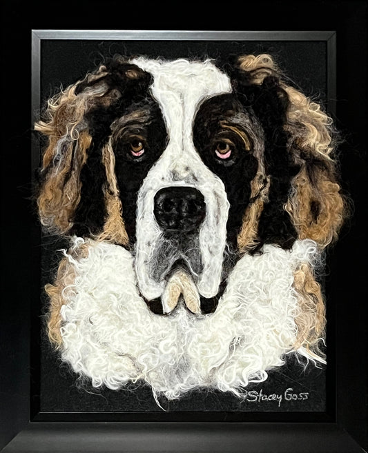 FP319 Felted St Bernard Dog Portrait (13x16) | Suri Alpaca Fiber Art