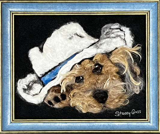 FP325 Felted Doodle Dog w/Western Hat (12x10) | Suri Alpaca Fiber Art