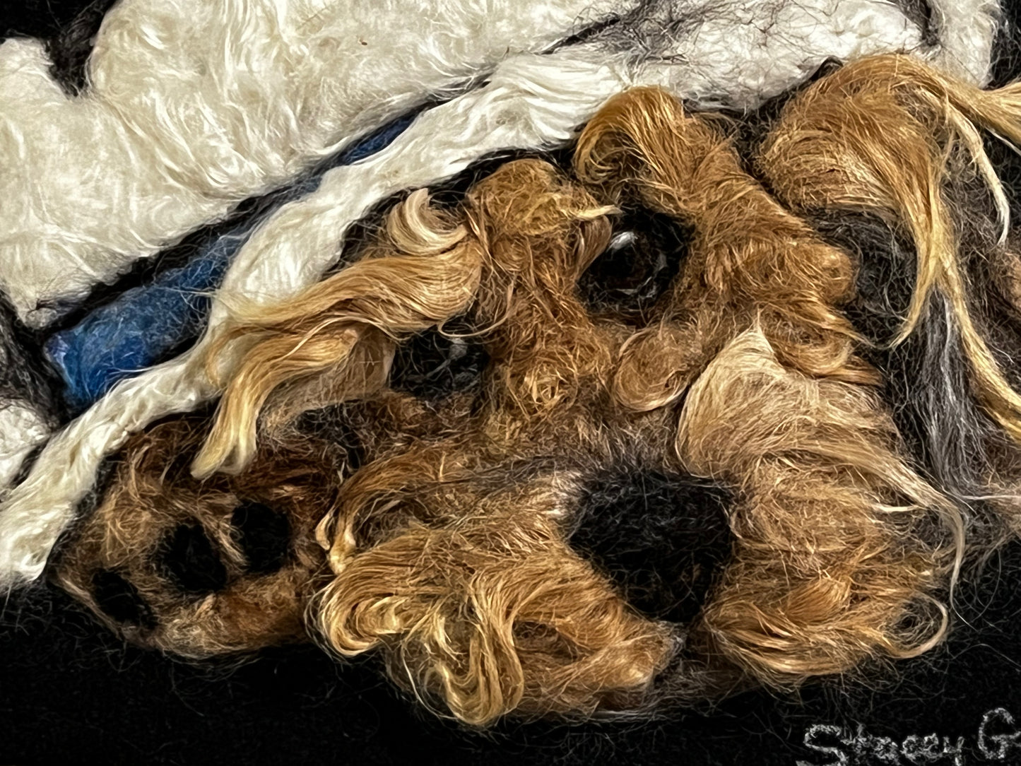 FP325 Felted Doodle Dog w/Western Hat (12x10) | Suri Alpaca Fiber Art