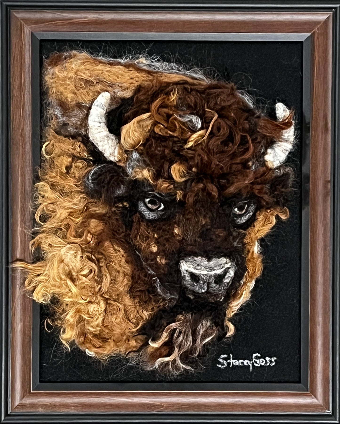 FP404 Felted Buffalo Portrait (10x13) | Suri Alpaca Fiber Art