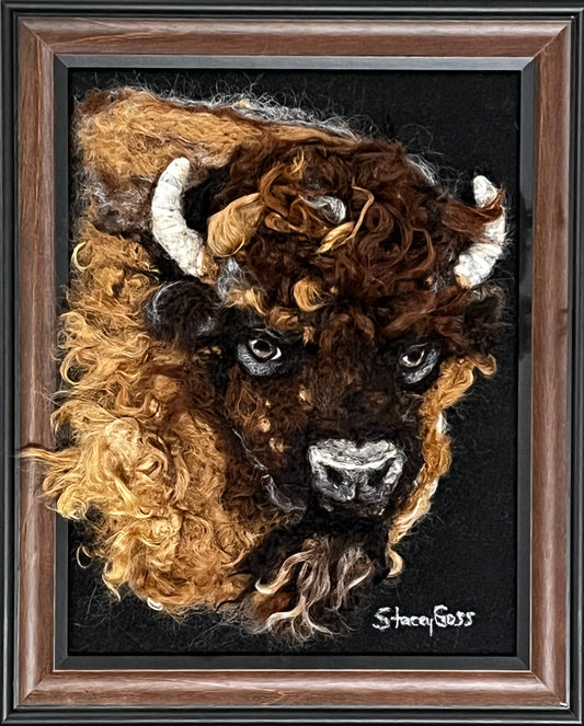 FP404 Felted Buffalo Portrait (10x13) | Suri Alpaca Fiber Art