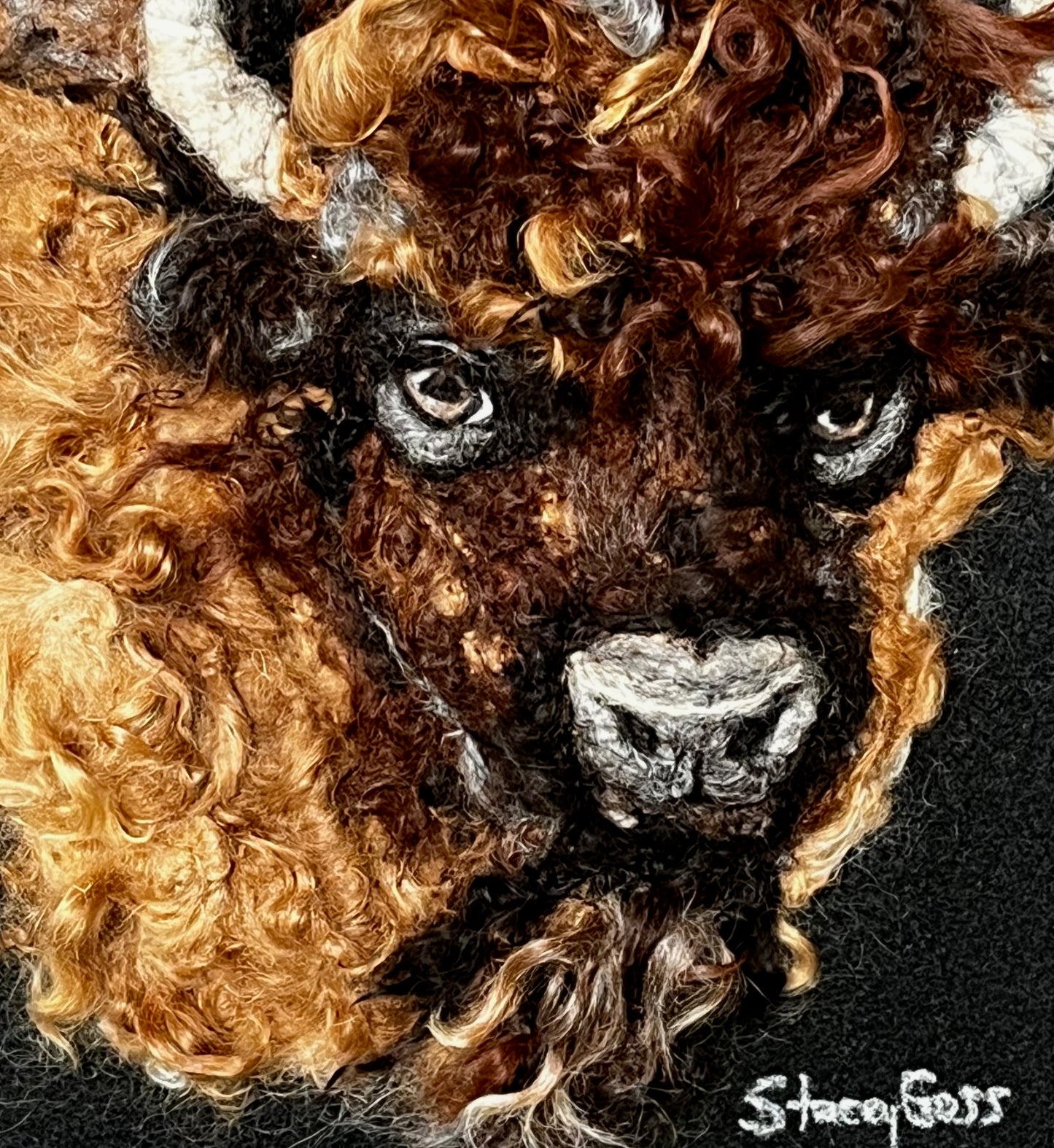 FP404 Felted Buffalo Portrait (10x13) | Suri Alpaca Fiber Art