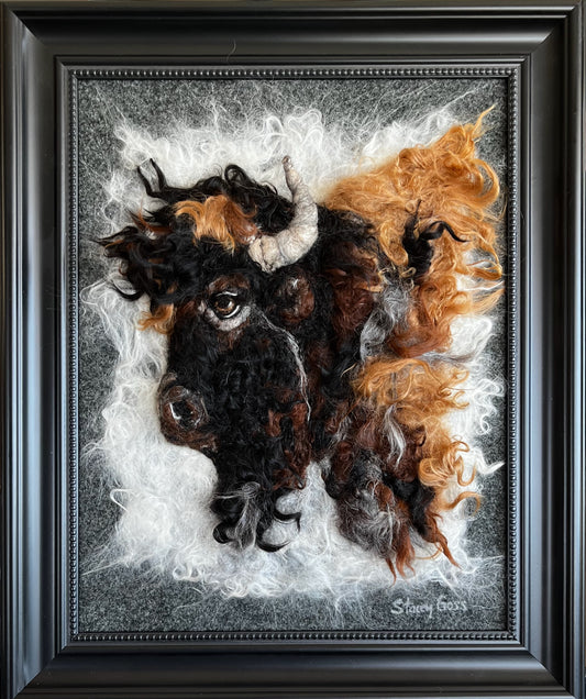 FP405 Felted Buffalo w/White (14.5x17.5) | Suri Alpaca Fiber Art