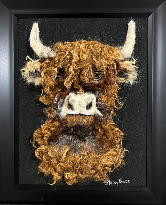FP406 Felted Highland Cow (13 x 16 ) | Suri Alpaca Fiber Art