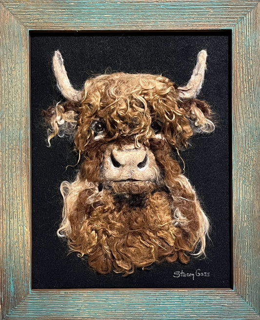 FP408 Felted Highland Cow (14 x 16 ) | Suri Alpaca Fiber Art
