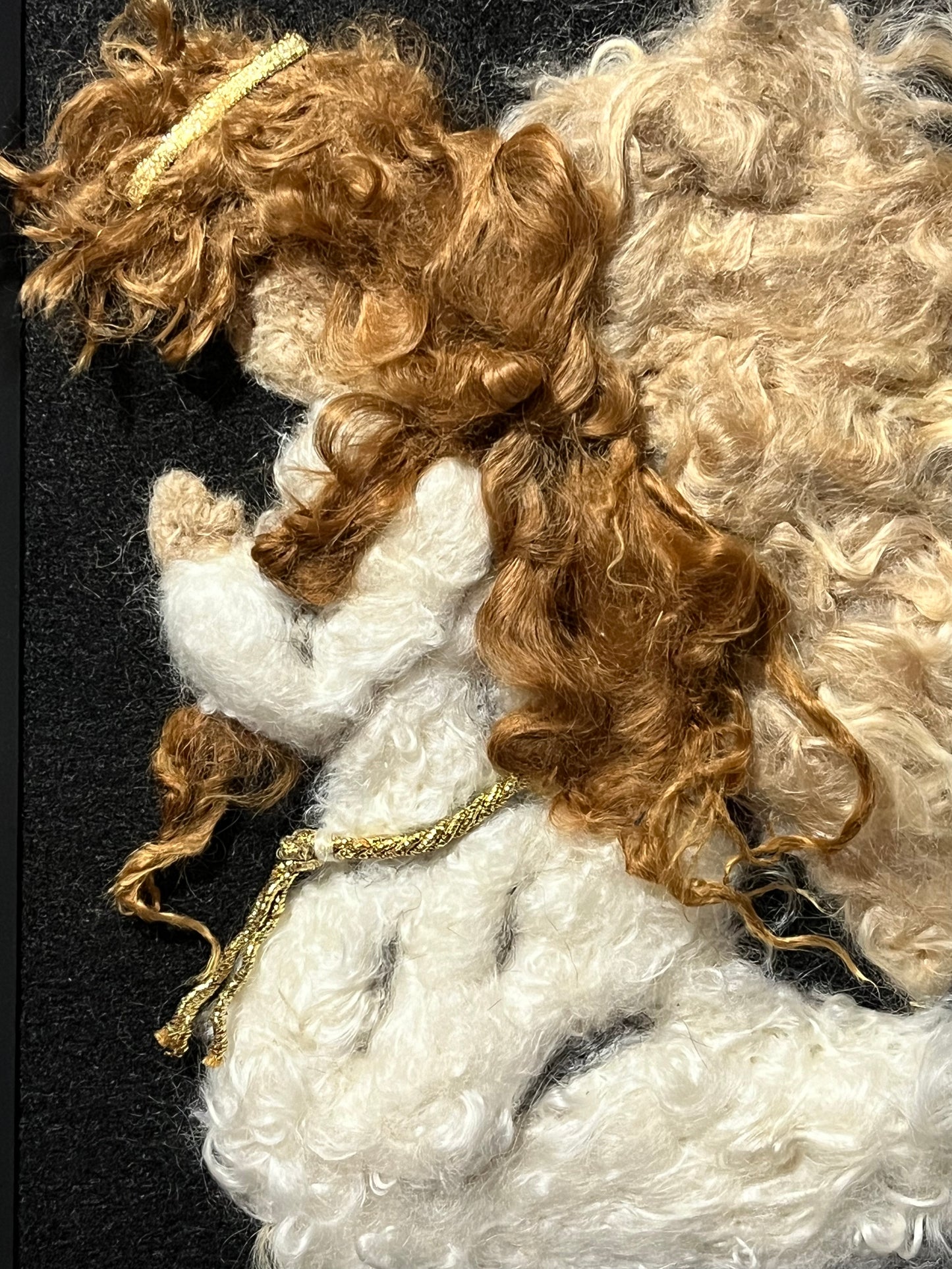 FP44 Felted Kneeling Angel Portrait (10x12) | Suri Alpaca Fiber Art