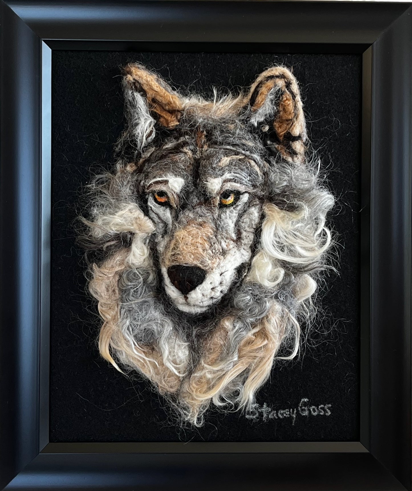 FP502 Felted Grey Wolf | Suri Alpaca Fiber Art