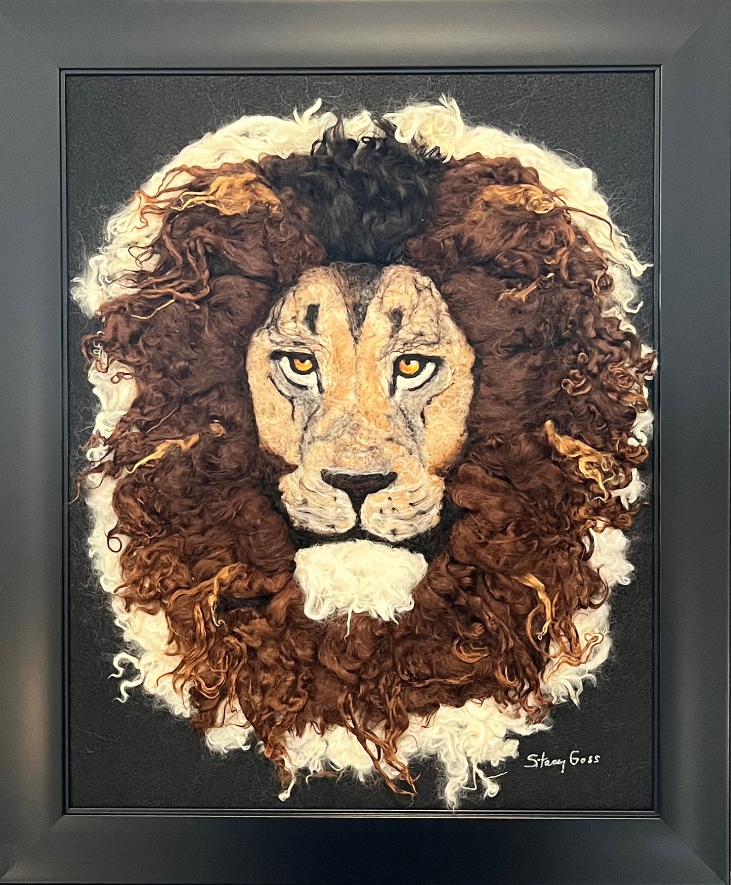 FP63 Felted Lion Portrait (19x23) Brown | Suri Alpaca Fiber Art